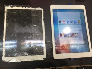 割れてたガラスと修理完了したiPad Air